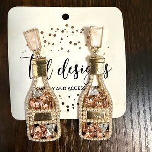 Gold and Pink Champagne Bottle Earrings